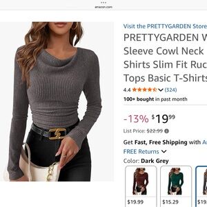 PRETTYGARDEN Women's Ribbed Cowl Neck Sweater - Dark Gray